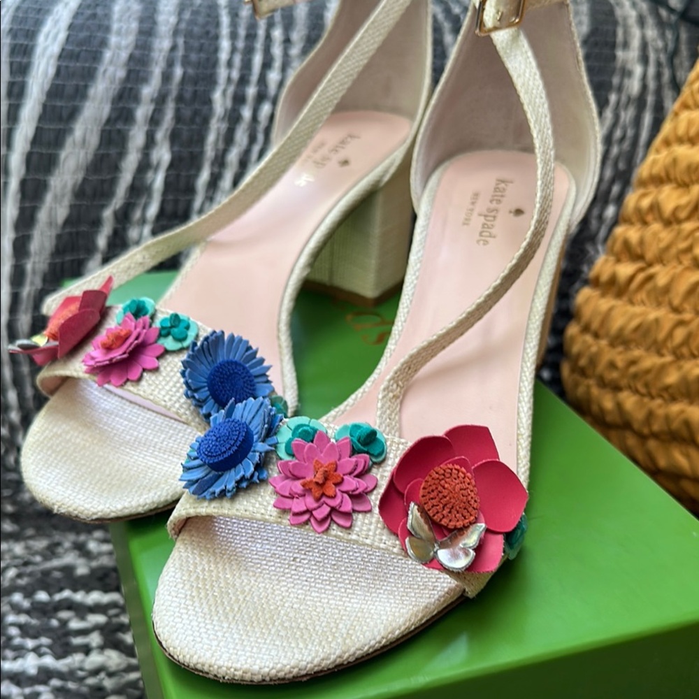 Kate Spade Cream and Pink Heels with Floral Accents